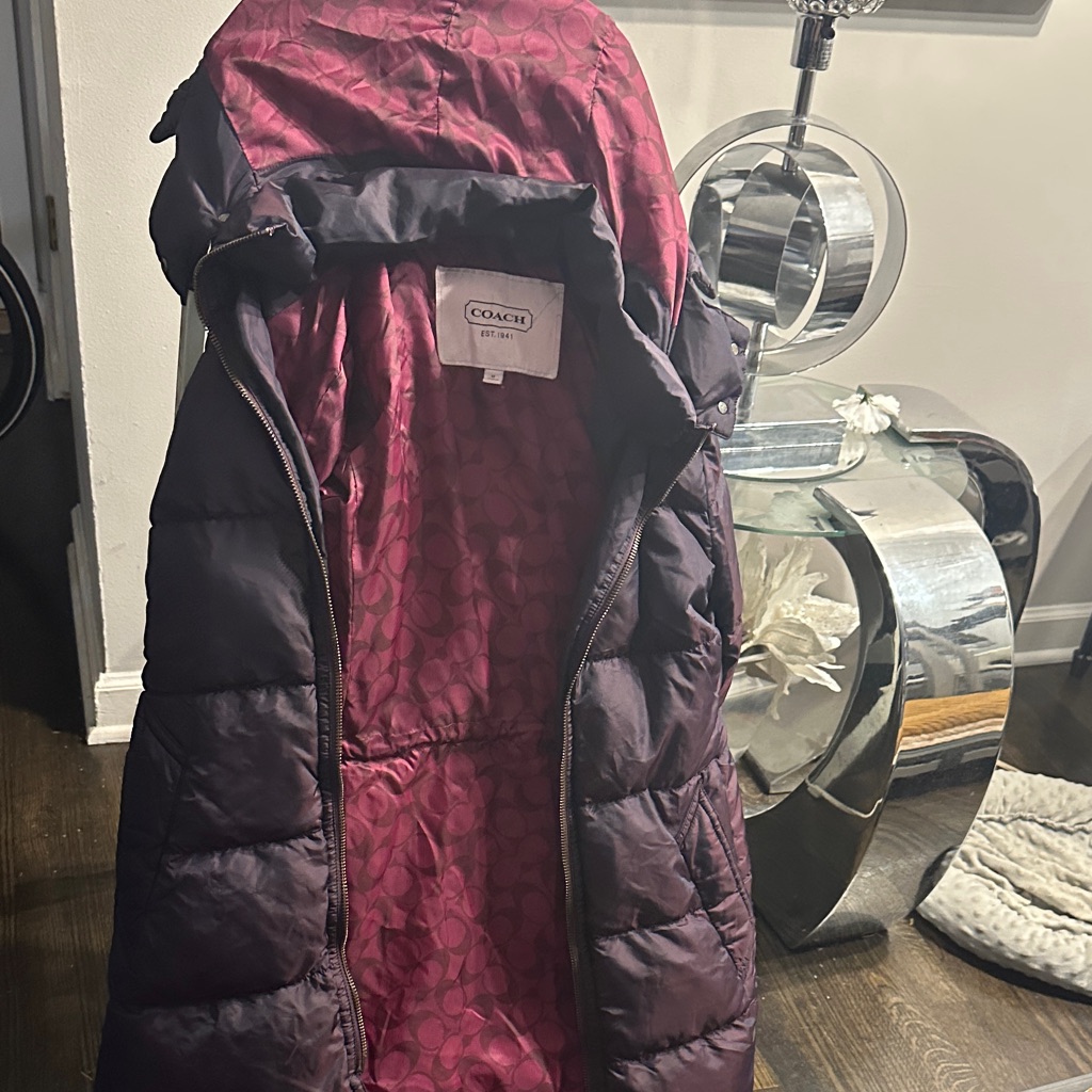 Coach Maroon Hooded Puffer Jacket